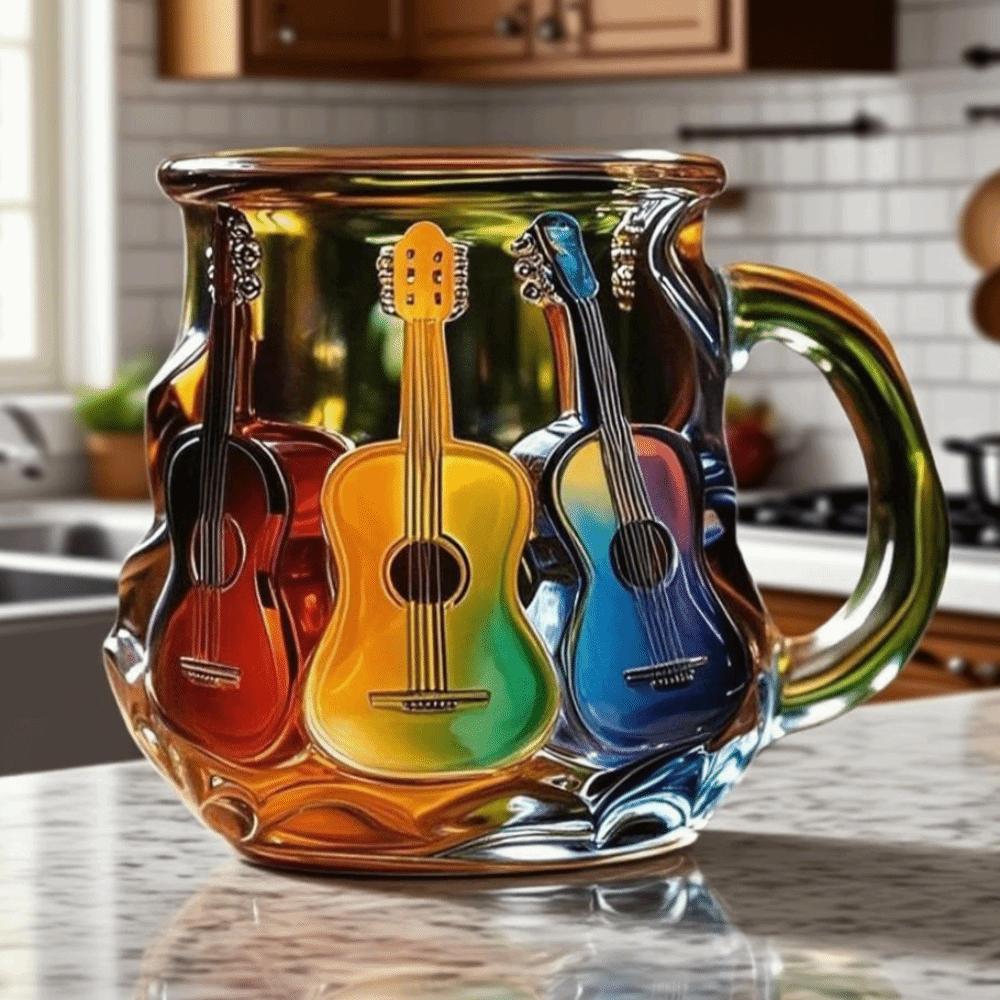 Novelty 3D Painted Guitar Coffee Cup Cartoon Colorful Guitar Desk Ornaments Plastic Coffee Mug Milk