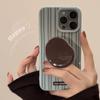 High-end Sense Ins Striped Iphone16 Phone Case Apple 17 Retro Brown Stand 15pro Max Suitable for 13 Soft
