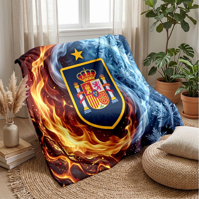 Spain football Printed Flannel Blanket Skin Friendly Warm Decorative Throw for Indoor Couch Bed Daily Use