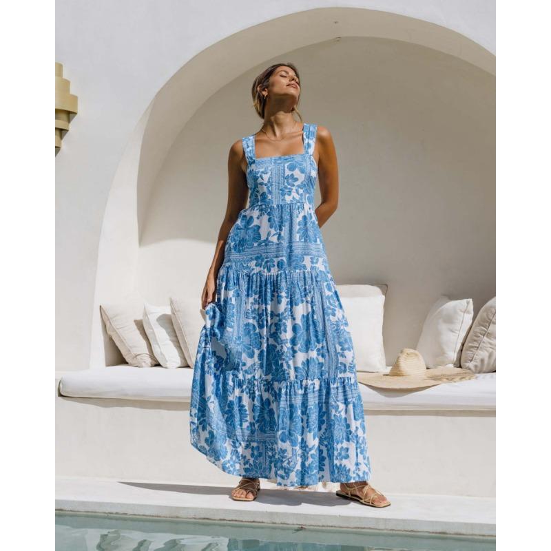 YYFS Женская мода лето весна цветочный узор принт без рукавов подтяжки с высокой талией повседневные платья