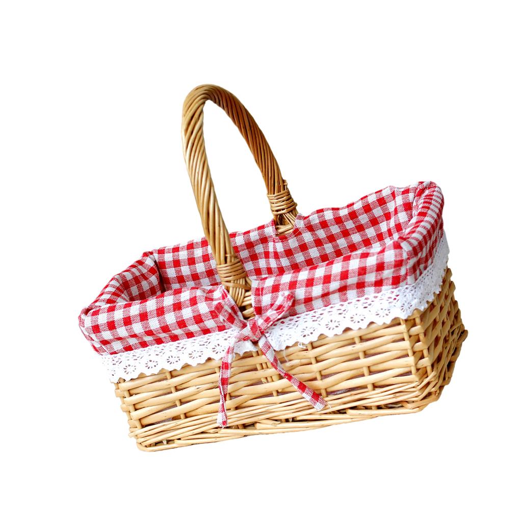 Wicker Picnic Basket with Handle and Washable Liner for Camping Vegetable Picking Mother's Day Thanksgiving Outings