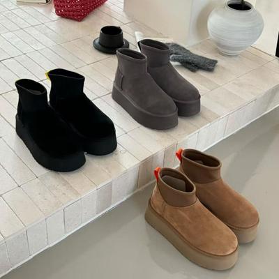 Женские эластичные ботильоны-носки на меху Henan Sangpo: Зимние ботинки на толстой подошве, увеличивающие рост, с подкладкой из плюшевого бархата.