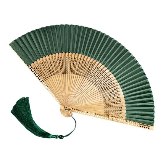 Bamboo Folding Fan with Tassels Hollow Ribs Portable Summer Hand Held Fan Decoration Dance