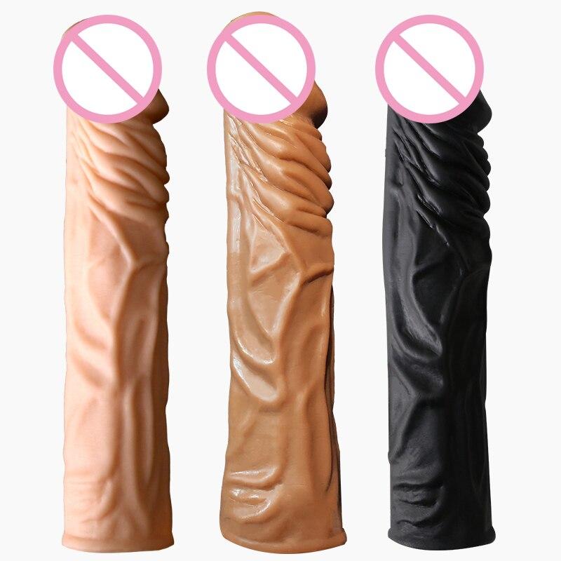 2 Size Reusable Condoms Extender Penis Sleeve Silicone Dildo Condom Sex Toys for Men Delay Ejaculation Cock Ring Intimate Goods
