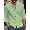 Autumn White Shirt Men Cotton Linen Tops Man Long Sleeves Buttons Solid Color Blue Black Shirts
