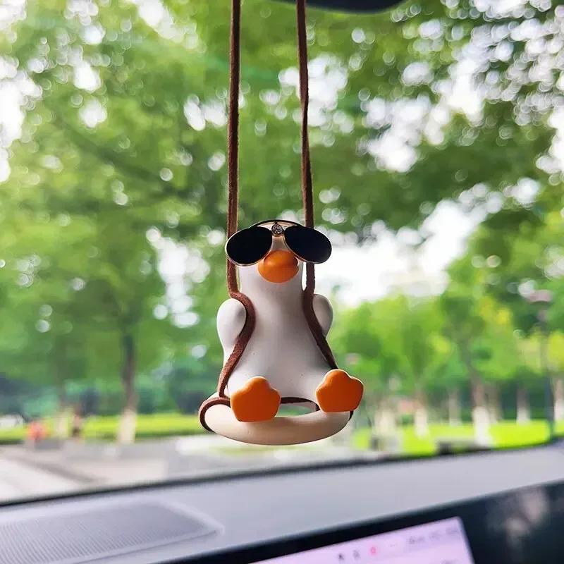 Cute Anime Car Interior Decoration Gypsum Swing Duck Auto Rearview Mirror Pendant For Kawai Car Decoration Accessories