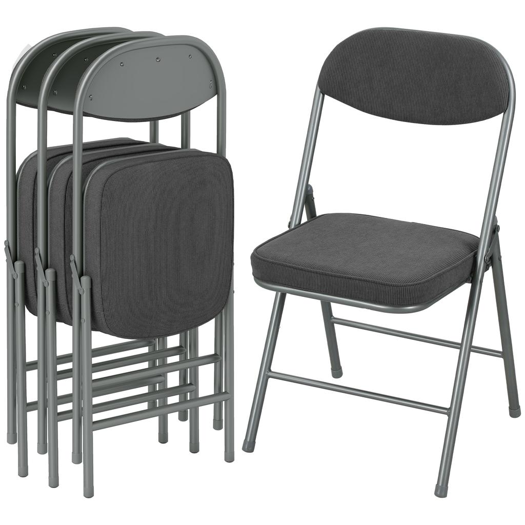 Set of Four Folding Corduroy Seat Chairs - Dark Grey