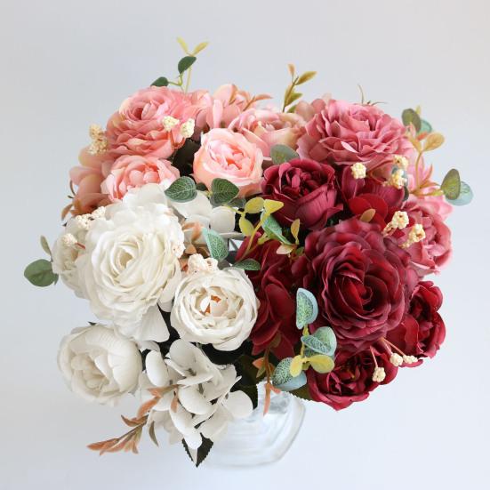 Винтажные искусственные пионы искусственный шелковый букет цветов гортензия роза пион цветочный центральный элемент