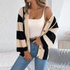 Women's Contrast Striped Flared Sleeve Cardigan Long Sleeve Sweater