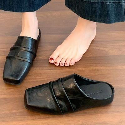 Мягкие плиссированные балетки для мужчин и женщин одного стиля, обувь Mueller, кожаная обувь с квадратным носком, балетки, уличные тапочки для通勤