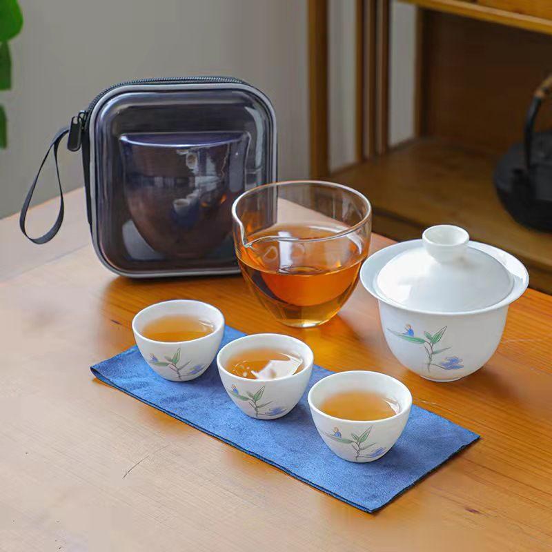 Керамический чайник Гайвань с 3 чашками Чайный сервиз для дома и офиса Портативный дорожный чайный сервиз Питьевая утварь