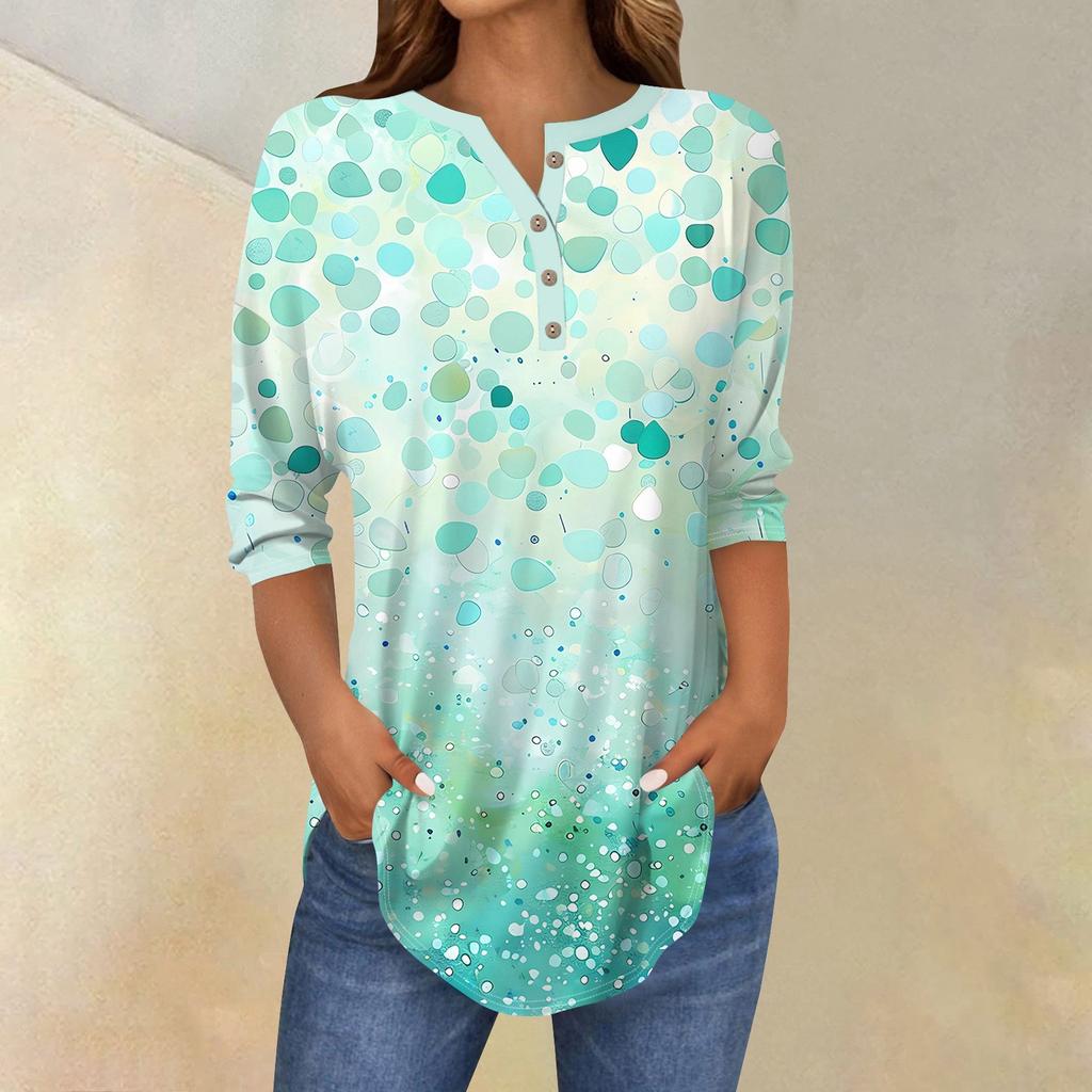 Рубашки с рукавом 3/4 для женщин, модные, повседневные, с круглым вырезом, с принтом, футболка, топ