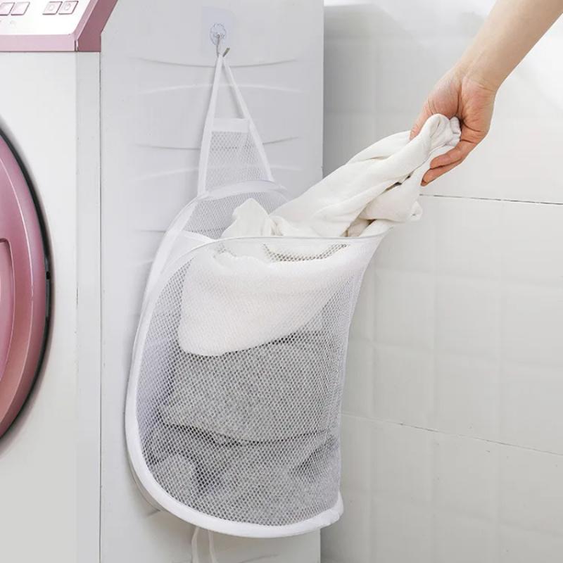 Складная корзина для белья Органайзер для грязной одежды Сетчатый мешок Бытовая настенная вешалка для одежды в ванной Корзины для одежды Ведро