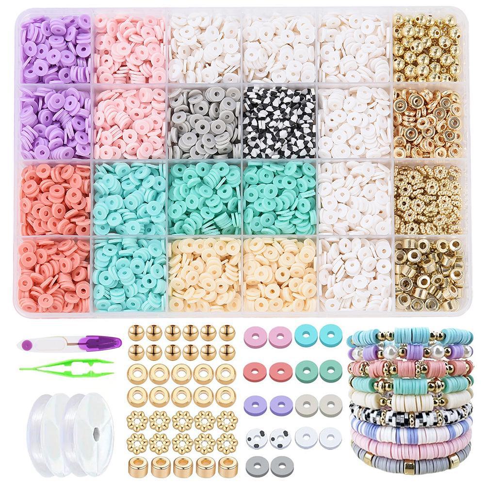 Набор для изготовления браслета из 24-сетчатой глины и рисовых бусин: Бусины 3 мм в 23 цветах для самодельных украшений