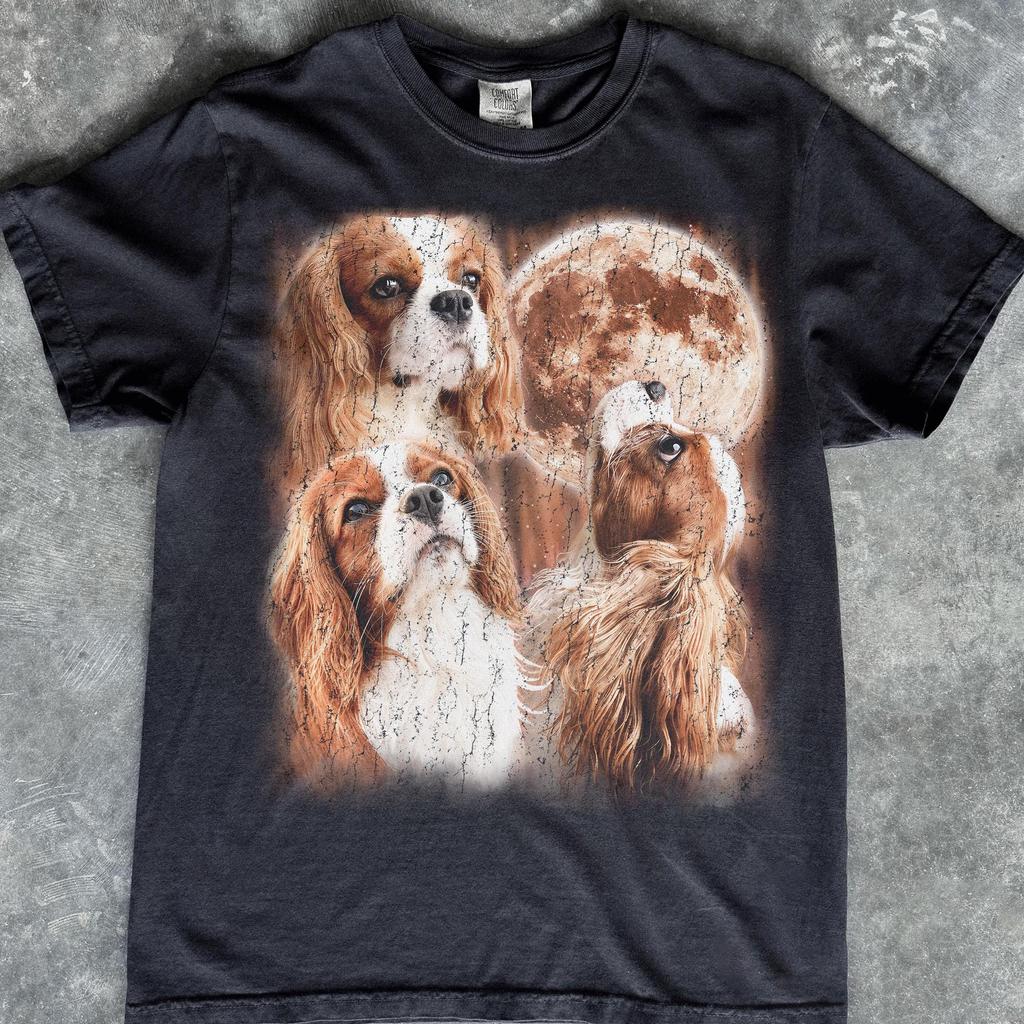Cavalier King Charles Spaniel Howling Moon Shirt, Distressed Dog Lover Tee