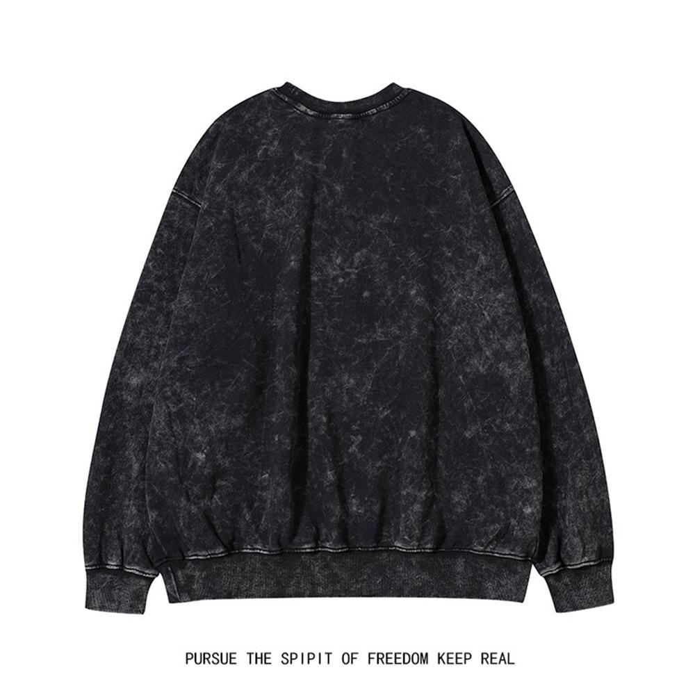 Винтажный свитшот оверсайз с эффектом потертости для мужчин - Европейско-американский тренд, Свободный топ с длинным рукавом