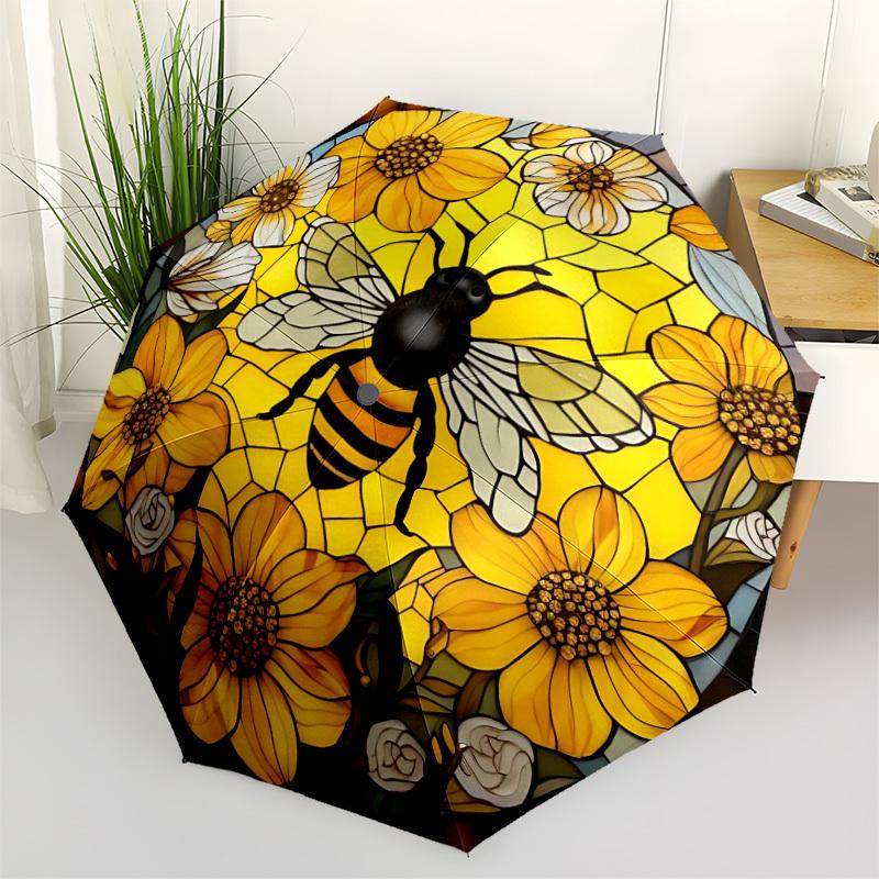 1PC Bee Stained Art Folding Umbrella with 8 Frames, Automatic Open, Durable Frame, Quality Craftsmanship yy250912088