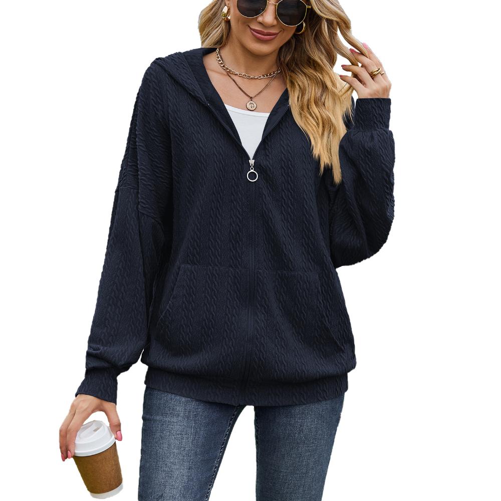 Ladies Casual Solid Breathable Jacket Long Sleeve Loose Zipper Lightweight Jacket with Pockets Loose Soft Fashion Hooded Sweatshirt Coat for Women