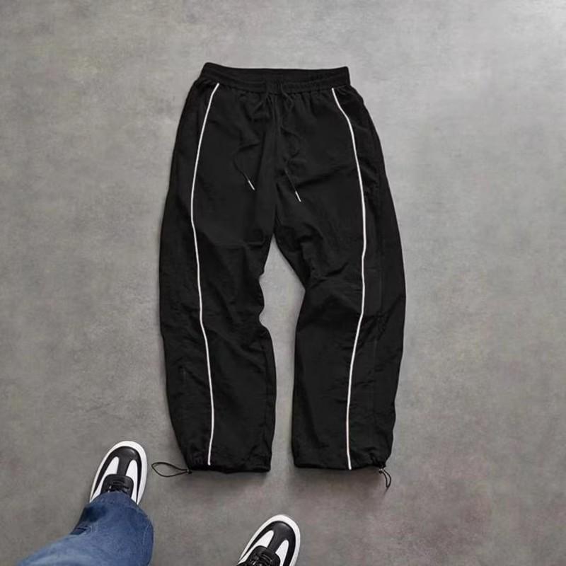 Mens Striped Wide Leg Pants Loose Quick Dry Drawstring Casual Sports Trousers