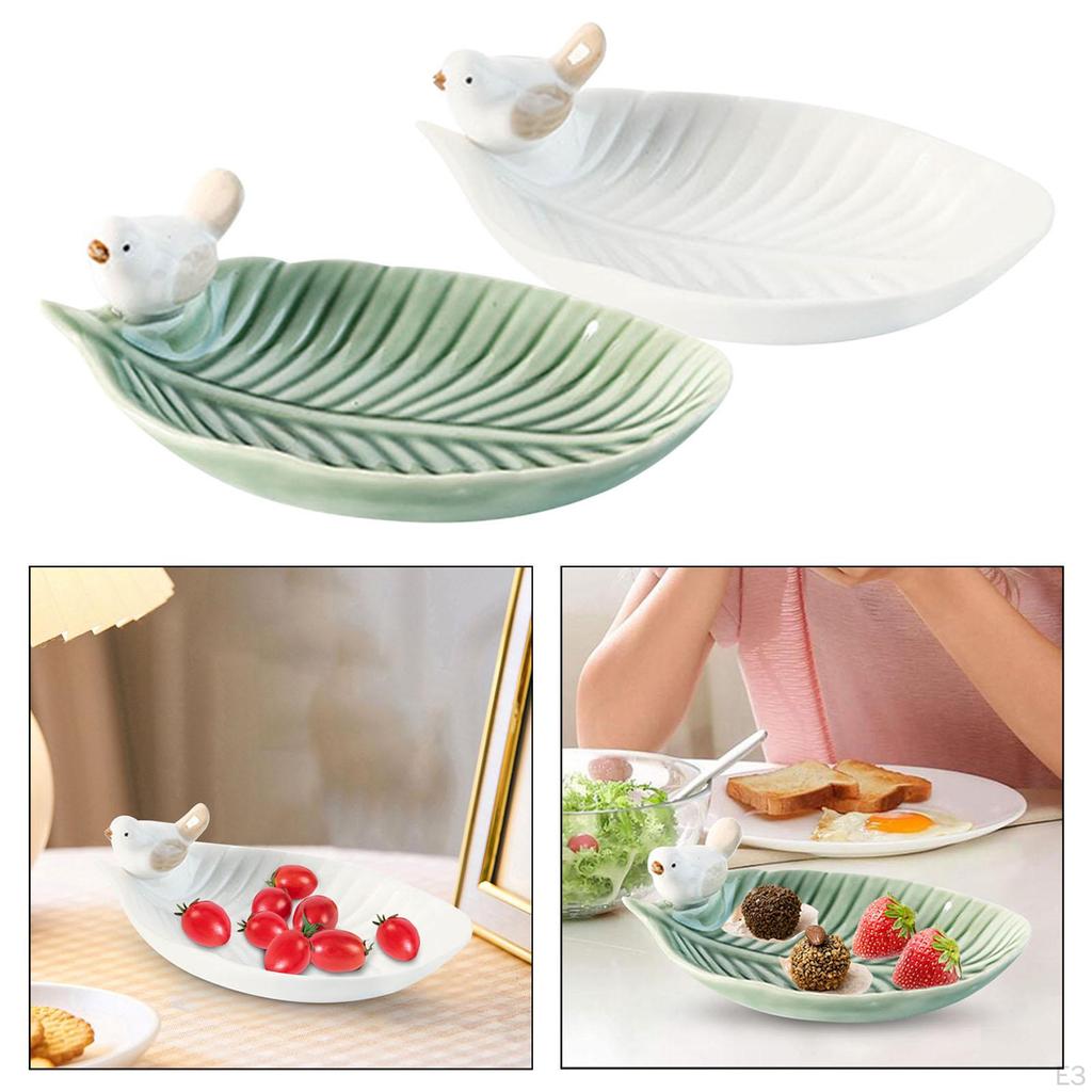 Ceramic Leaf Earrings Ring Jewelry Tray Business Cards Holder Gloss Glazed Snack Plate Multipurpose