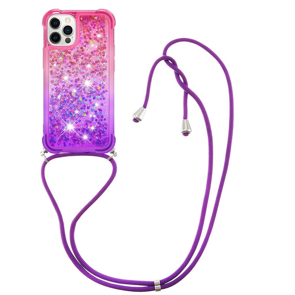 Плечевой ремень для девочек, прозрачный градиент, жидкий зыбучий песок, блестящие любовные блестки, чехол для телефона через плечо для iPhone, Samsung, Xiaomi, Huawei, силиконовый чехол-бампер