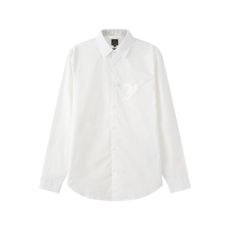 Armani Exchange SS25 Серия ASV Логотип Орла Вышитая Повседневная Рубашка с Длинным Рукавом Мужские рубашки Белый 6DZC10-ZNXLZ-1116