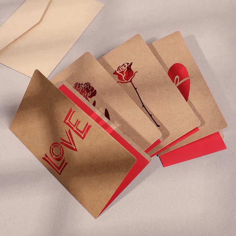 Вырезанные цветы в форме сердца на День святого Валентина Поздравительная открытка на День матери с конвертом Подарочная карта Приглашение на день рождения Принадлежности для свадебных торжеств