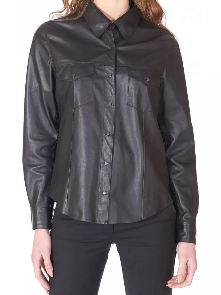 Рубашка из натуральной кожи ручной работы женская черная дизайнерская повседневная стильная 100% овчина натуральная