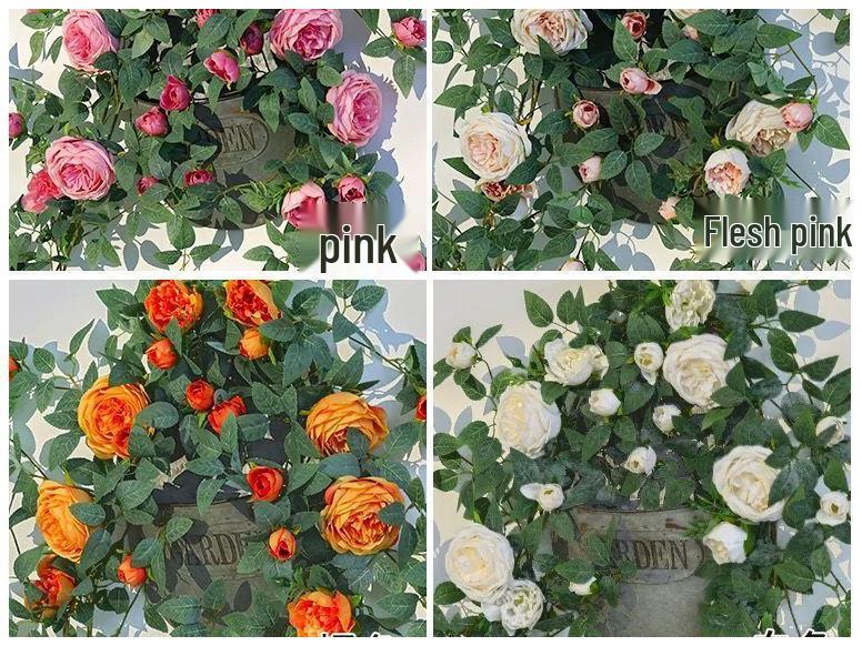 Artificial Rose Flower Vine Wall Decor for Air Conditioning Pipe and Storefronts
