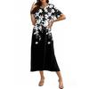 Women's Summer V-Neck Short Sleeve Cotton Linen Gradient Printed Loose Beach Dresses