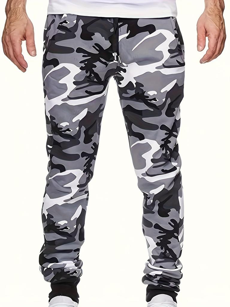 Men's Stylish Comfy Camouflage Pattern Joggers Pockets Active Breathable Slim-fit Drawstring Hiking Jogging Cycling Outdoor Fitness