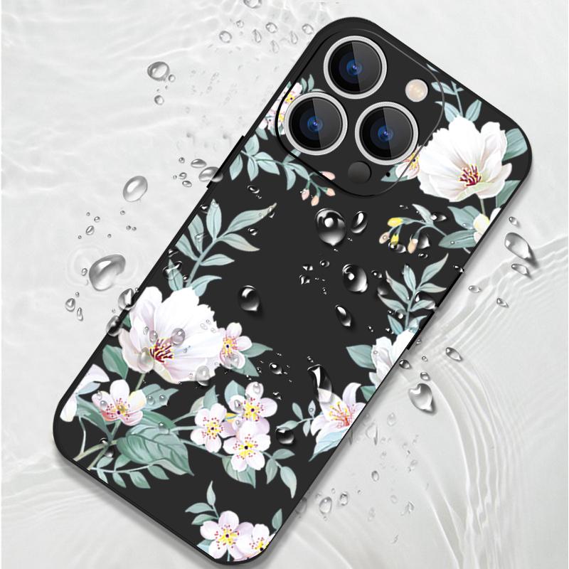 Простой цветочный узор противоударный мягкий чехол для iPhone 16 Pro Max 15 14 Pro 13 12 Mini 11 XS XR 8 7 ремешок TPU защита объектива тонкий матовый чехол для телефона