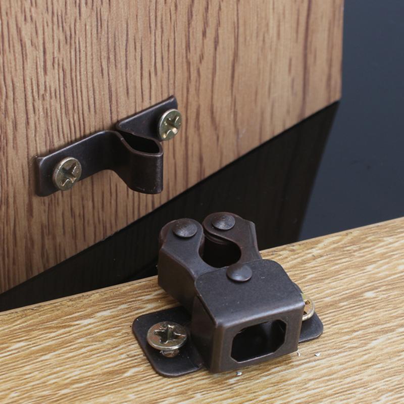 Furniture Antique Door Stoppers Copper Color Cupboard Cabinet Door Roller Latch Double Catches with Striker and Free Screws