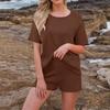 Women's Summer Fashion Beach Round Neck Casual Loose Short Sleeve Shorts Suit