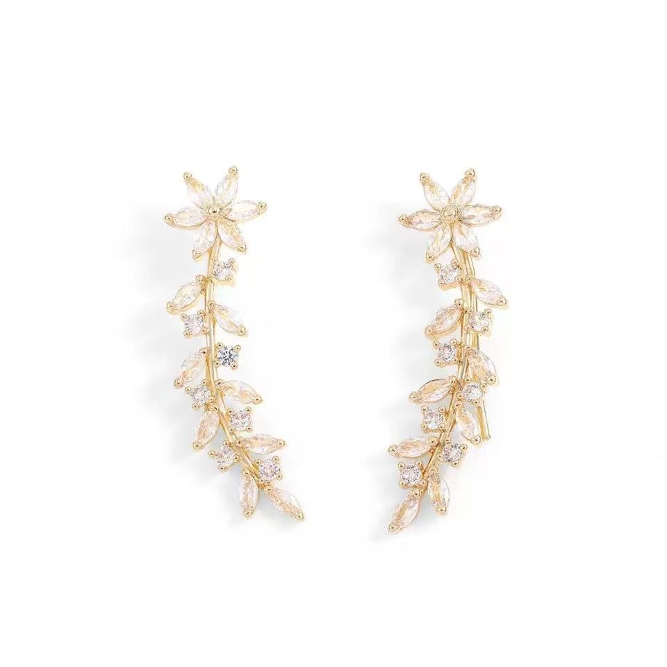Fashion Rhinestone Flower Ear Hooks for Women Sweet Simple Design Earrings