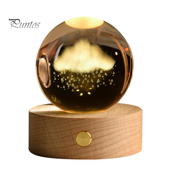 Искусственный хрустальный шар, успокаивающий космический ночник, прозрачные светящиеся звездные сферы с деревянной основой для прикроватного столика