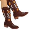 Большой размер Низкий каблук Рыцарские ботинки Осень и зима Новые Вышитые Круглый носок Полусапоги Толстый каблук Ботинки Мартин Женские