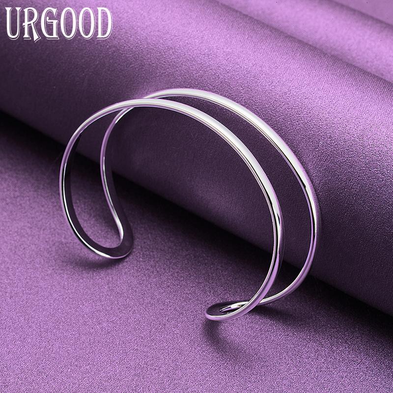 Браслет из стерлингового серебра 925 пробы с гладкой двойной линией, модные ювелирные изделия