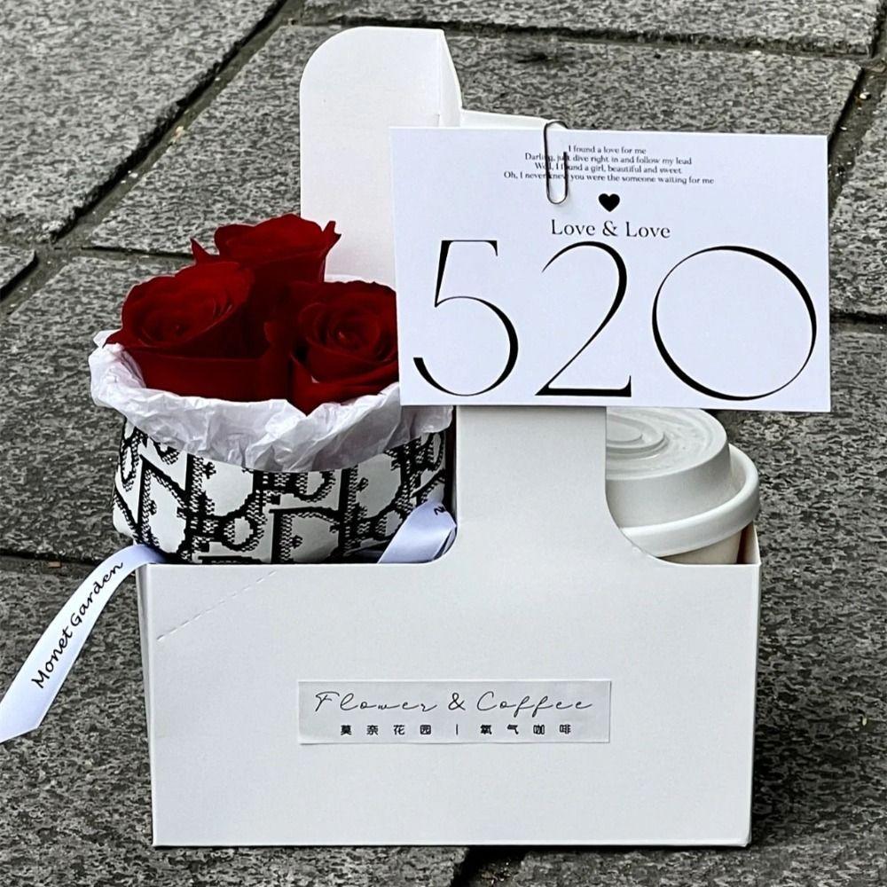 10PCS Coffee Cup Bag Handheld Flower Box Kraft Paper Flower Bag Bouquet Wrapping Bag Weding Party