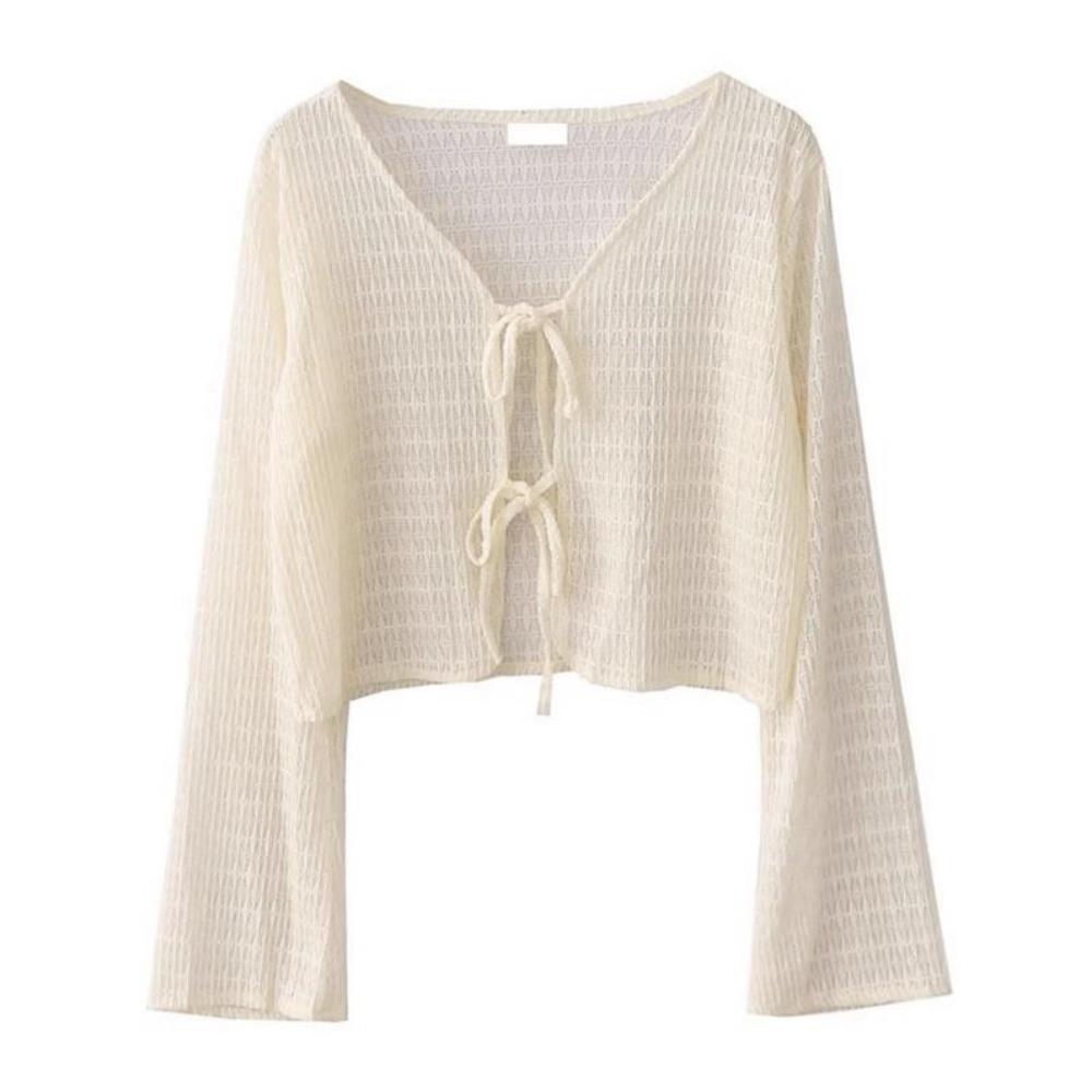 Синий кардиган-блузка Женская тонкая вязаная солнцезащитная одежда с юбкой на подтяжках