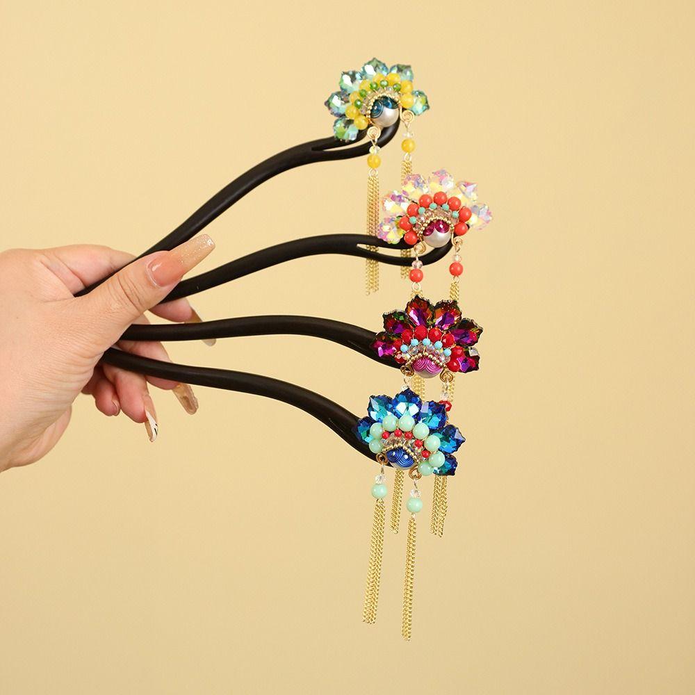 Red New Chinese Style Hair Clip Tassel Hanfu Hairpin Temperament Wooden Hair Stick  Bridal