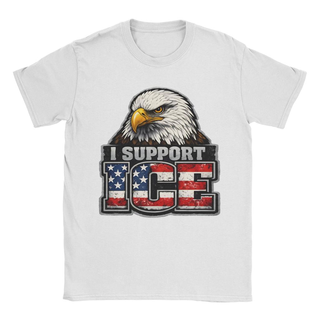 Unisex TShirts I Support ICE Patriotic American Flag Bald Eagle Novelty Pure Cotton Tees Short Sleeve T Shirt O Neck Clothes Gift