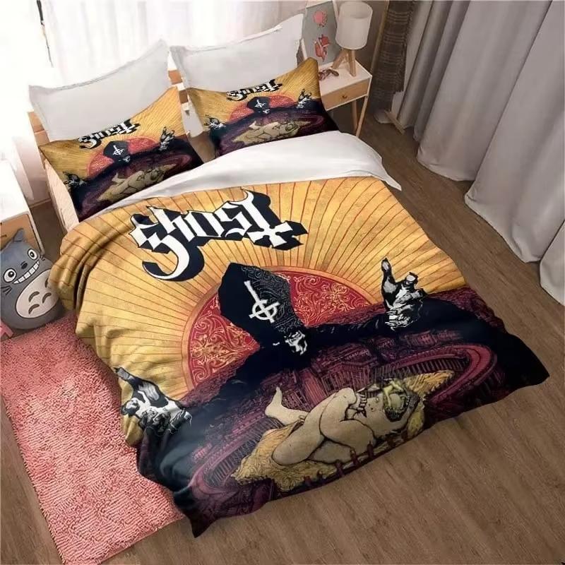 Набор одеяла с 3D-принтом «Рок-группа Призрак», Домашнее постельное белье, 3 предмета, Мягкий и удобный микрофибровый односпальный/двуспальный набор