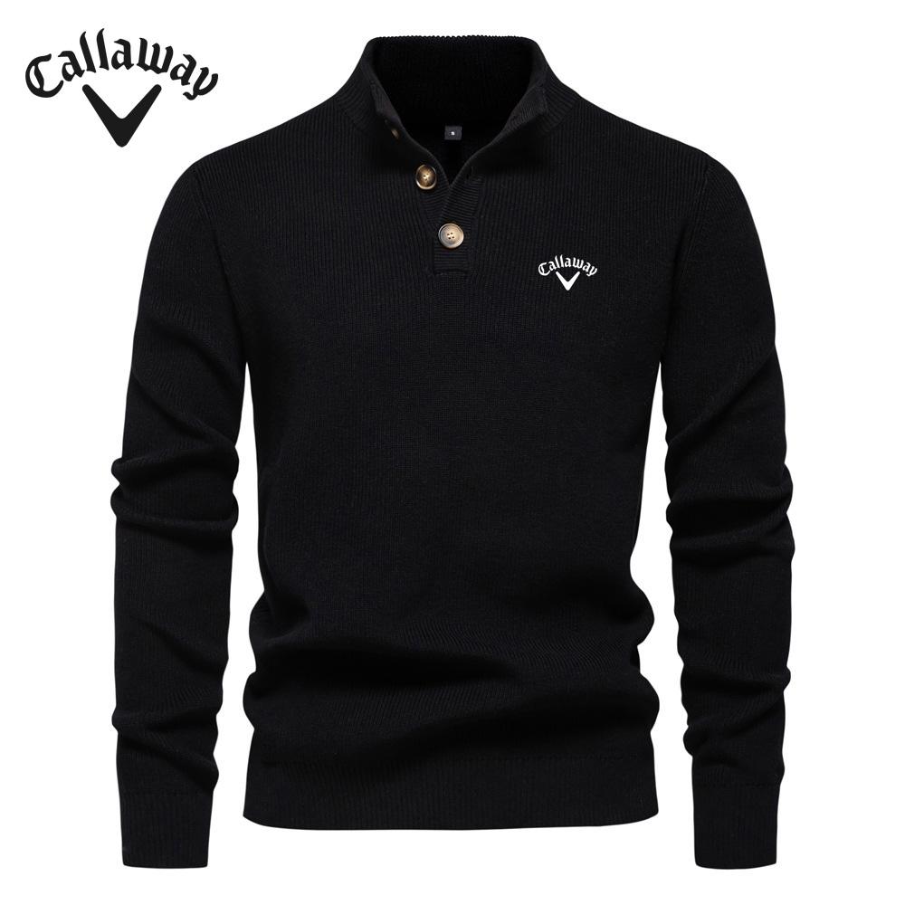 Callaway 2025 Осень и зима Новый вышитый свитер с воротником-стойкой, мужской высококачественный деловой свитер, однотонный повседневный вязаный свитер