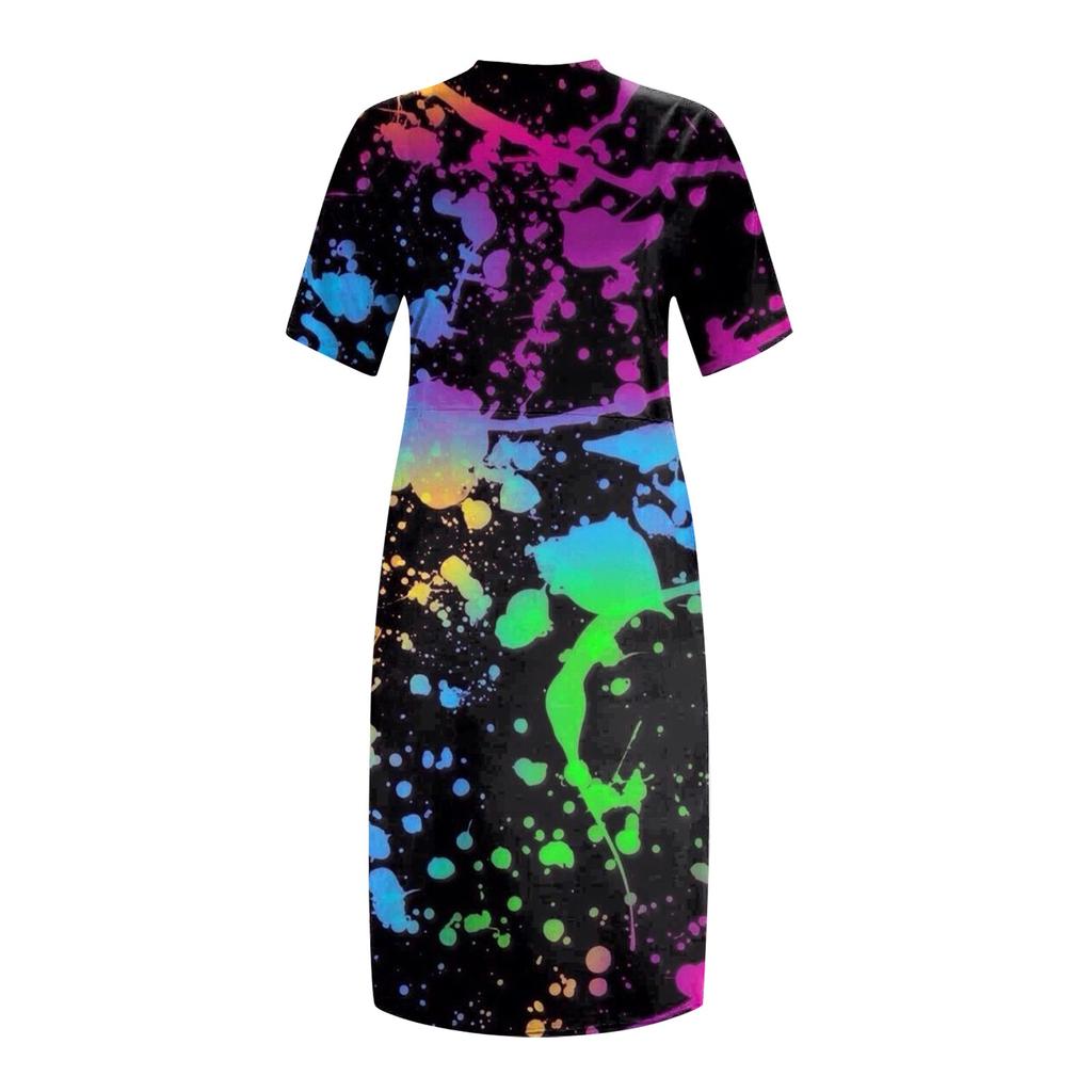 Женское летнее повседневное платье больших размеров с V-образным вырезом и коротким рукавом с карманом до колена