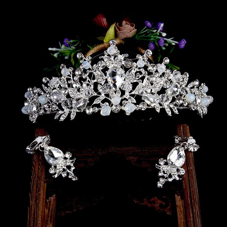 Свадебная тиара золотая корона аксессуары для свадебного платья серьги набор аксессуаров для волос розовая хрустальная корона