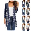 Women's Print Irregular Three-quarter Sleeve Cardigan With Pocket Jacket