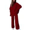 Women Knitted Suit Soft Turtleneck Long Sleeve Sweater Wide Leg Pants Commuter 2 Pieces Sets Autumn Winter Homewear