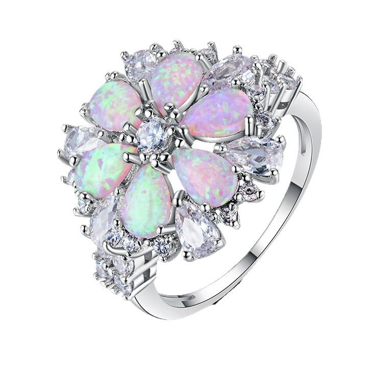 Shine Hot Sale Light Pink Opal Stone Flower Ring, Vintage Ring Accessories