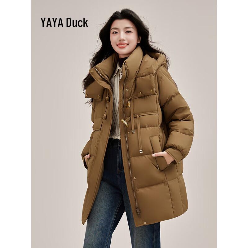 Yaya Женская средней длины свободная куртка с капюшоном на утином пуху